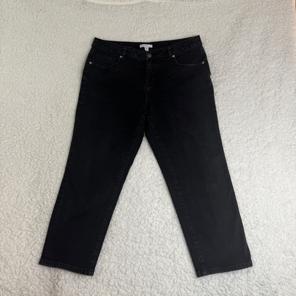 Isaac Mizrahi Live‎ Womens 14P Black Straight Leg Jeans Petite Dark Wash Denim